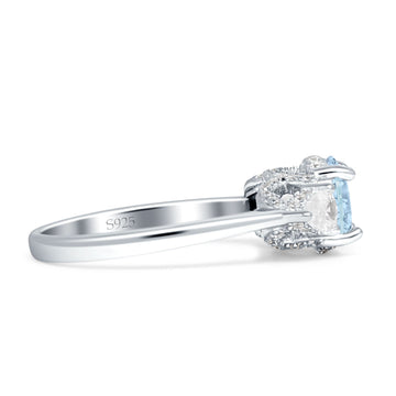 Trilogy Ring Round Pear Teardrop Aquamarine CZ 925 Sterling Silver Wholesale